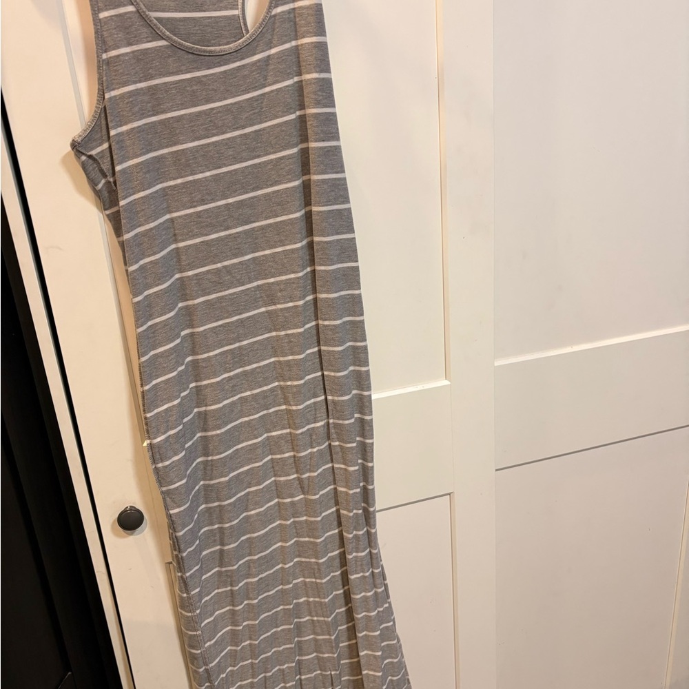 Gray Striped Sleeveless Maxi Dress